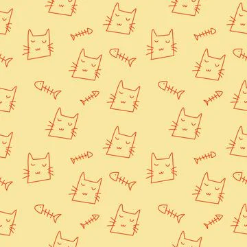 Cute Cartoon Cat Vector Icons, Seamless Pattern And Background Stock Illustration
