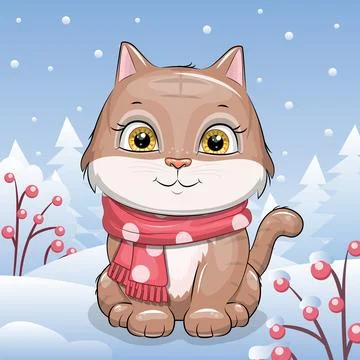 Cute cartoon Cat in winter. Stock Illustration