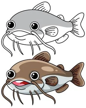 Cute Cartoon Catfish Vector Illustration in Grey and Brown Colors Stock Illustration