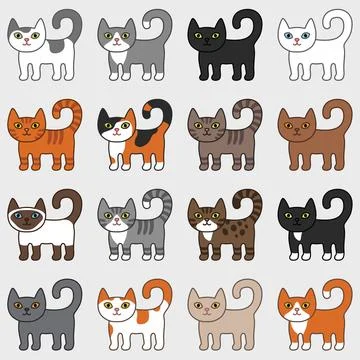 Cute Cartoon Cats Seamless pattern Collection Diverse Feline Characters Illustrazione stock