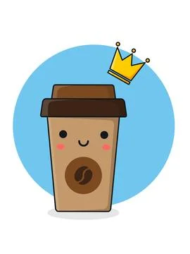 Cute cartoon character coffee cup. Vector illustration Illustrazione stock
