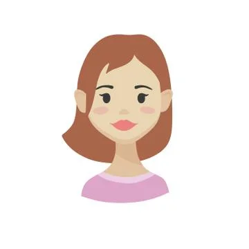 Cute cartoon character. Flat vector illustration of brown-haired women's face. Stock Illustration