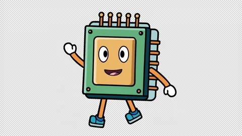 Cute cartoon character is a microchip. Animation of a computer processor Stock Footage 320214296