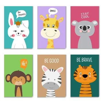 Cute cartoon characters animals rabbit and bunny, giraffe and tiger. Stock Illustration