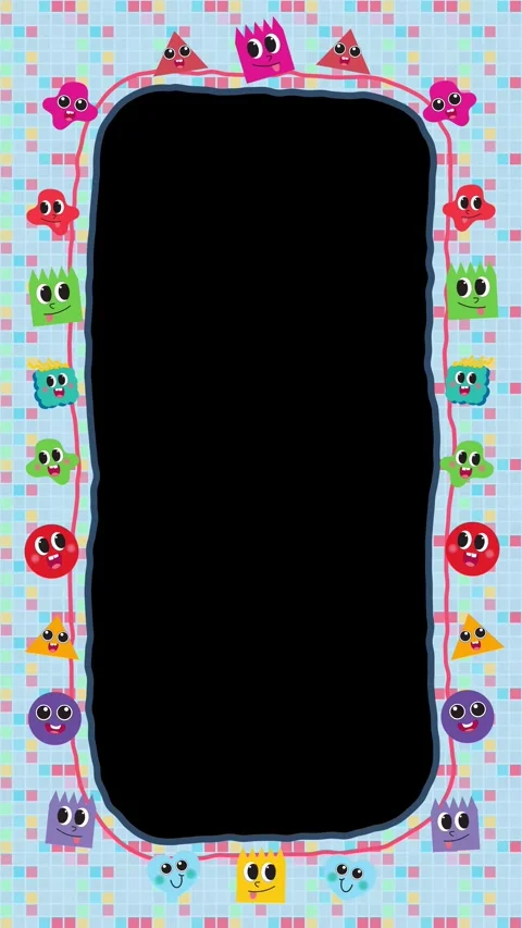 Cute Cartoon Characters Animated Vertical Frame Border Loop Stock Footage 346206888