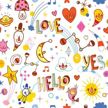 Cute cartoon characters seamless pattern Stock-Illustration