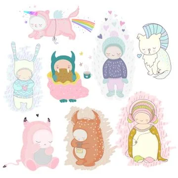 Cute cartoon characters set Stock Illustration