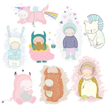 Cute cartoon characters set Stock Illustration