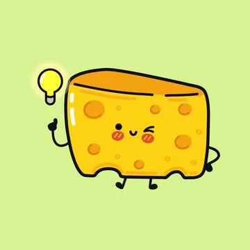 Cute cartoon cheese with an idea. Stock Illustration