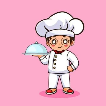Cute cartoon chef holding a serving tray Stock Illustration
