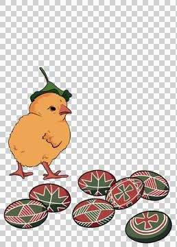 Cute cartoon chick and Easter eggs isolated isolate on a transparent background. Stock Illustration