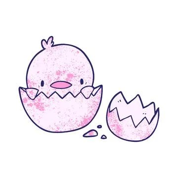 Cute cartoon chick hatching from egg in bright neon color Stock Illustration