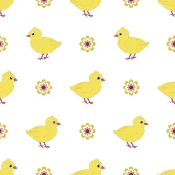 Cute cartoon chick seamless pattern on isolated white background Stock Illustration
