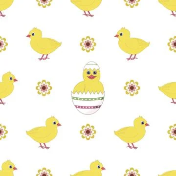Cute cartoon chick seamless pattern on isolated white background Stock Illustration