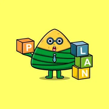 Cute cartoon chinese rice dumpling stack plan box イラスト素材