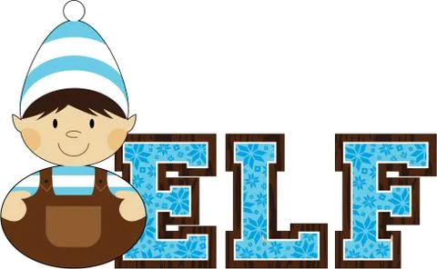 Cute Cartoon Christmas Elf Vector Illustration 스톡 일러스트