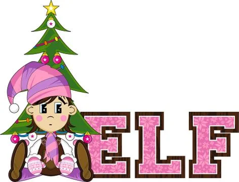Cute Cartoon Christmas Elf Vector Illustration 스톡 일러스트