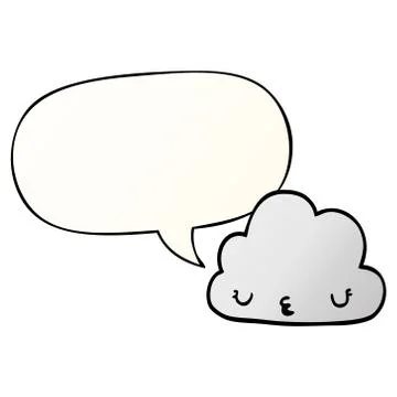 Cute cartoon cloud and speech bubble in smooth gradient style Stock Illustration