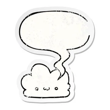 Cute cartoon cloud and speech bubble distressed sticker Stock Illustration
