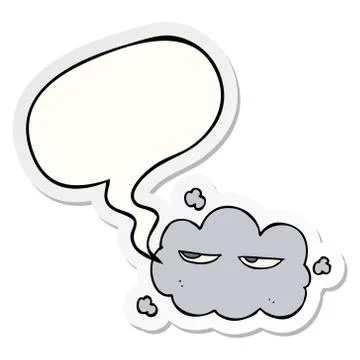 Cute cartoon cloud and speech bubble sticker Stock Illustration