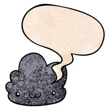 Cute cartoon cloud and speech bubble in retro texture style Stock Illustration