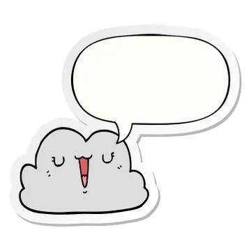 Cute cartoon cloud and speech bubble sticker Stock Illustration