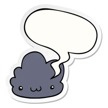 Cute cartoon cloud and speech bubble sticker Illustrazione stock
