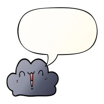 Cute cartoon cloud and speech bubble in smooth gradient style Stock Illustration