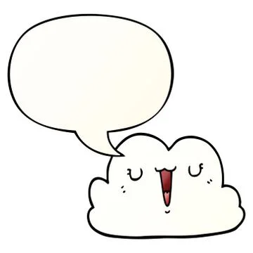 Cute cartoon cloud and speech bubble in smooth gradient style Stock Illustration