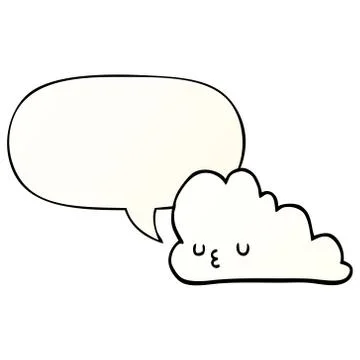 Cute cartoon cloud and speech bubble in smooth gradient style Stock Illustration