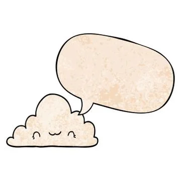 Cute cartoon cloud and speech bubble in retro texture style Stock Illustration