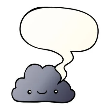 Cute cartoon cloud and speech bubble in smooth gradient style Stock Illustration