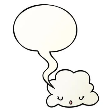 Cute cartoon cloud and speech bubble in smooth gradient style Stock Illustration