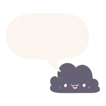 Cute cartoon cloud and speech bubble in retro style Stock Illustration