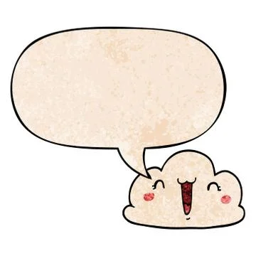 Cute cartoon cloud and speech bubble in retro texture style Illustrazione stock