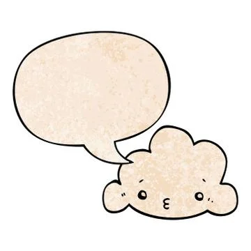 Cute cartoon cloud and speech bubble in retro texture style Stock Illustration