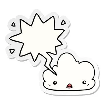 Cute cartoon cloud and speech bubble sticker Stock Illustration