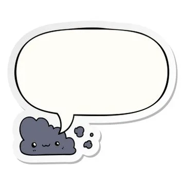 Cute cartoon cloud and speech bubble sticker Stock Illustration