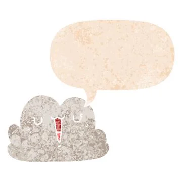 Cute cartoon cloud and speech bubble in retro textured style Stock Illustration