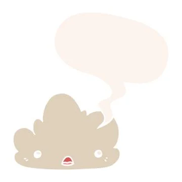 Cute cartoon cloud and speech bubble in retro style Stock Illustration
