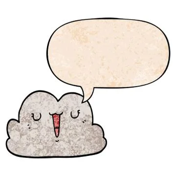 Cute cartoon cloud and speech bubble in retro texture style Stock Illustration