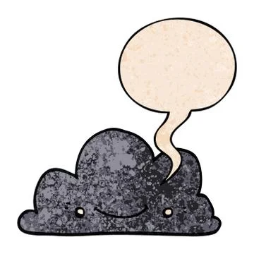 Cute cartoon cloud and speech bubble in retro texture style Stock Illustration