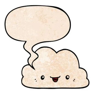 Cute cartoon cloud and speech bubble in retro texture style Stock Illustration