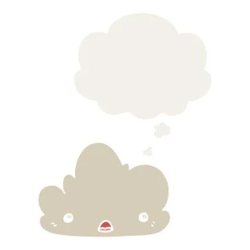 Cute cartoon cloud and thought bubble in retro style 스톡 일러스트