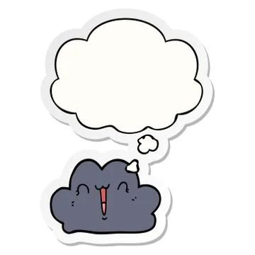 Cute cartoon cloud and thought bubble as a printed sticker 스톡 일러스트