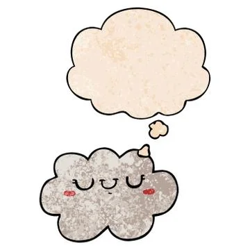 Cute cartoon cloud and thought bubble in grunge texture pattern style Stock Illustration