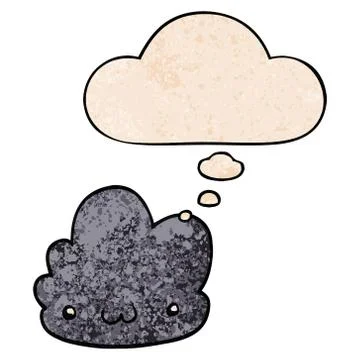 Cute cartoon cloud and thought bubble in grunge texture pattern style Stock Illustration