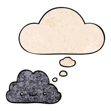 Cute cartoon cloud and thought bubble in grunge texture pattern style Stock Illustration