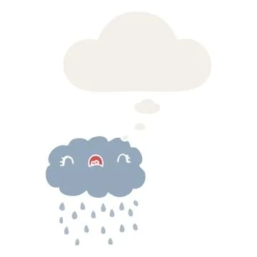 Cute cartoon cloud and thought bubble in retro style Illustrazione stock