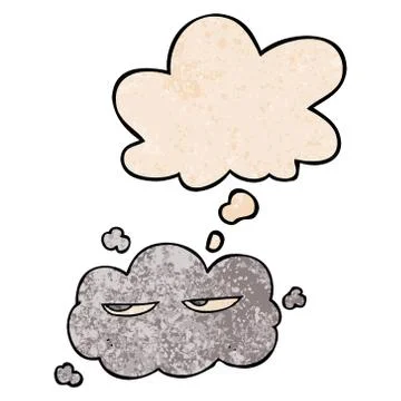 Cute cartoon cloud and thought bubble in grunge texture pattern style Stock Illustration